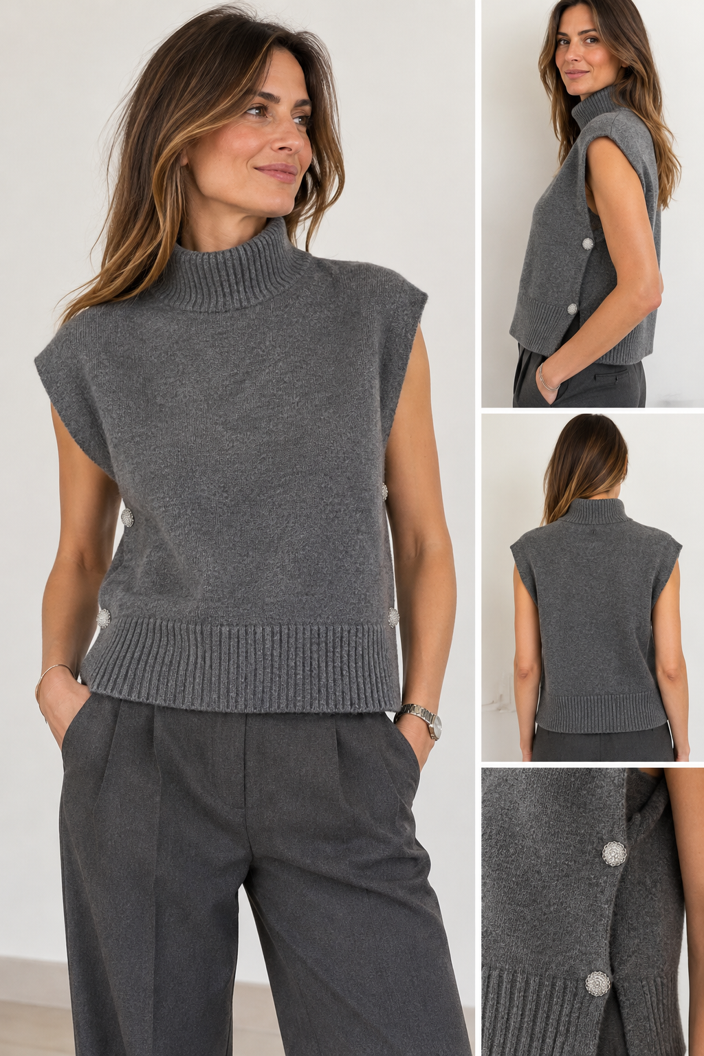 Gilet collo alto bottoni gioiello