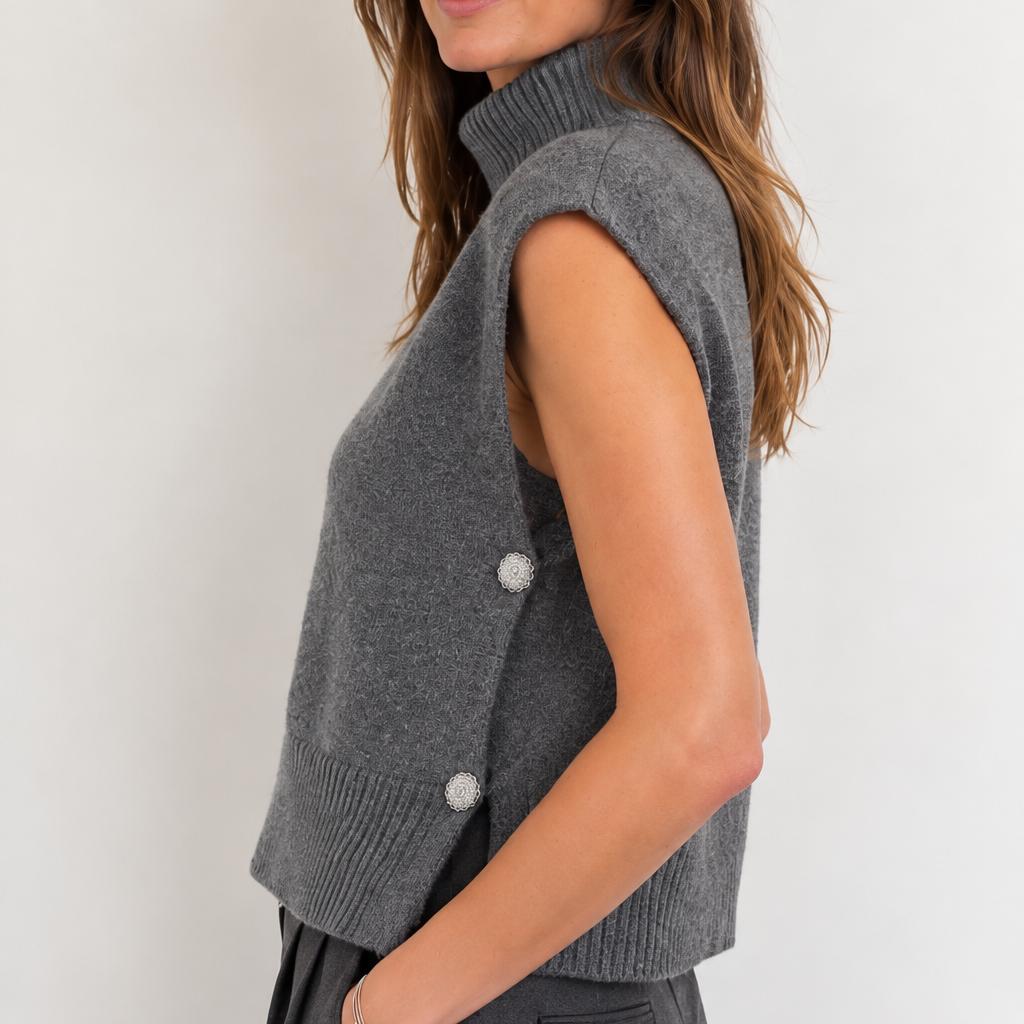 Gilet collo alto bottoni gioiello