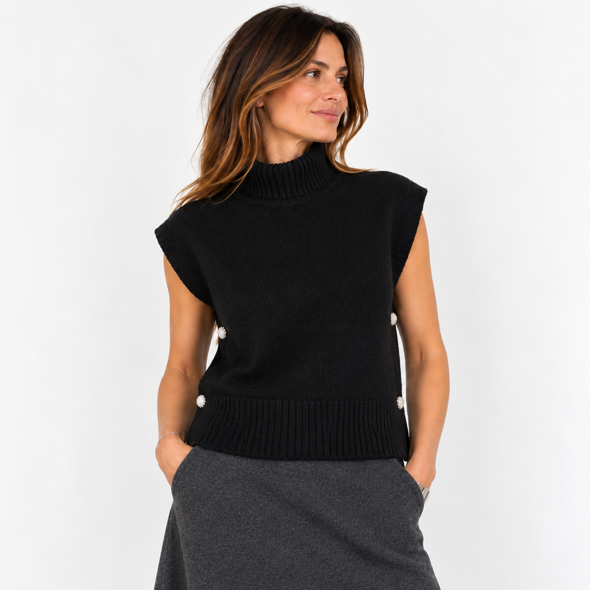 Gilet collo alto bottoni gioiello