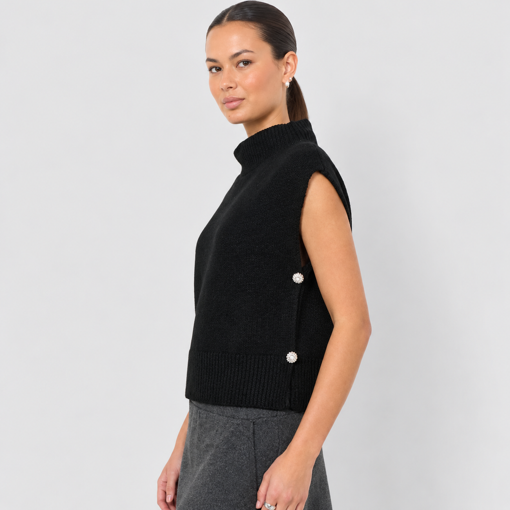 Gilet collo alto bottoni gioiello