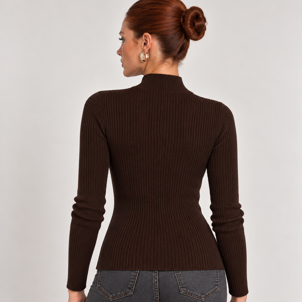 Maglia a coste bottoni e spacco slim fit Moro