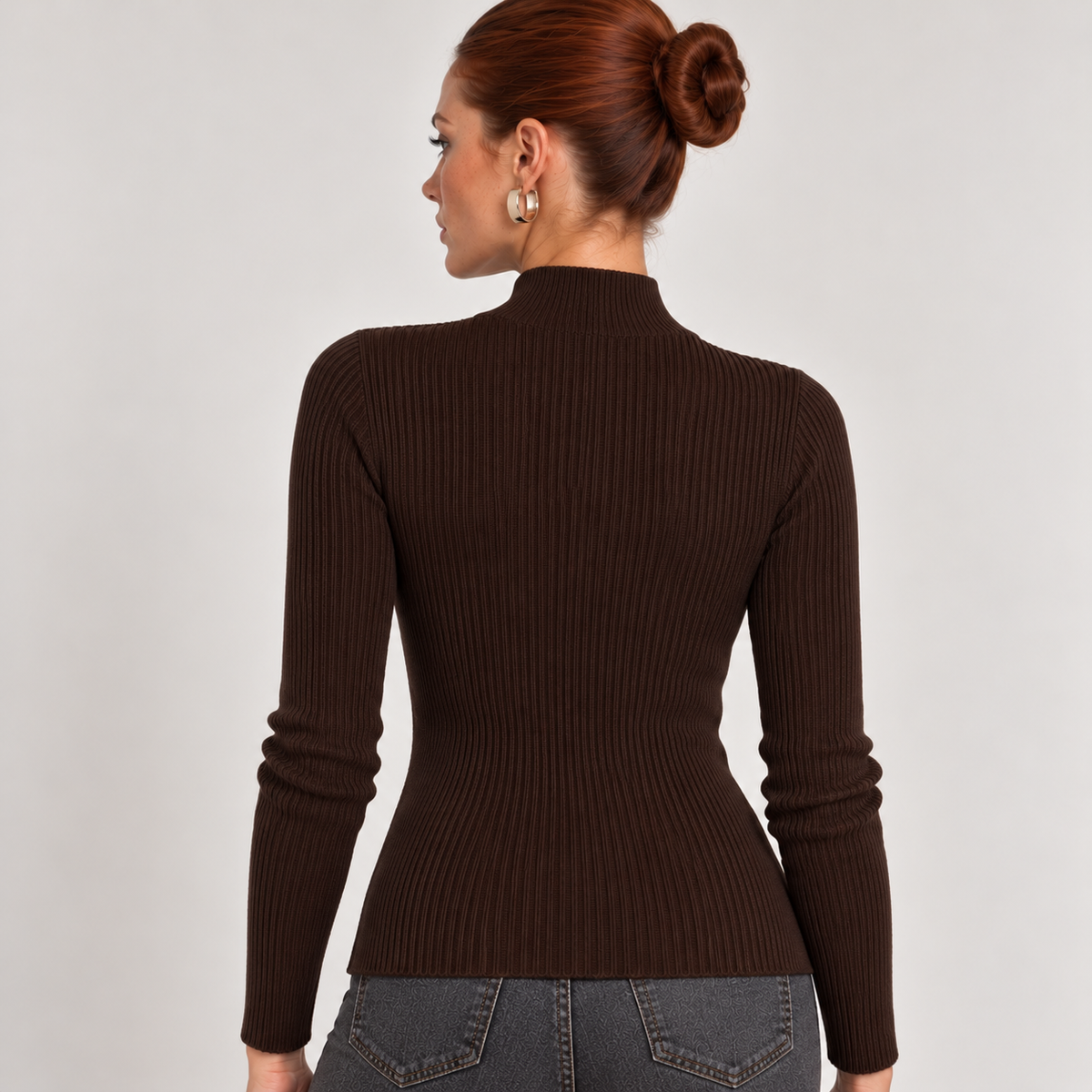 Maglia a coste bottoni e spacco slim fit Moro