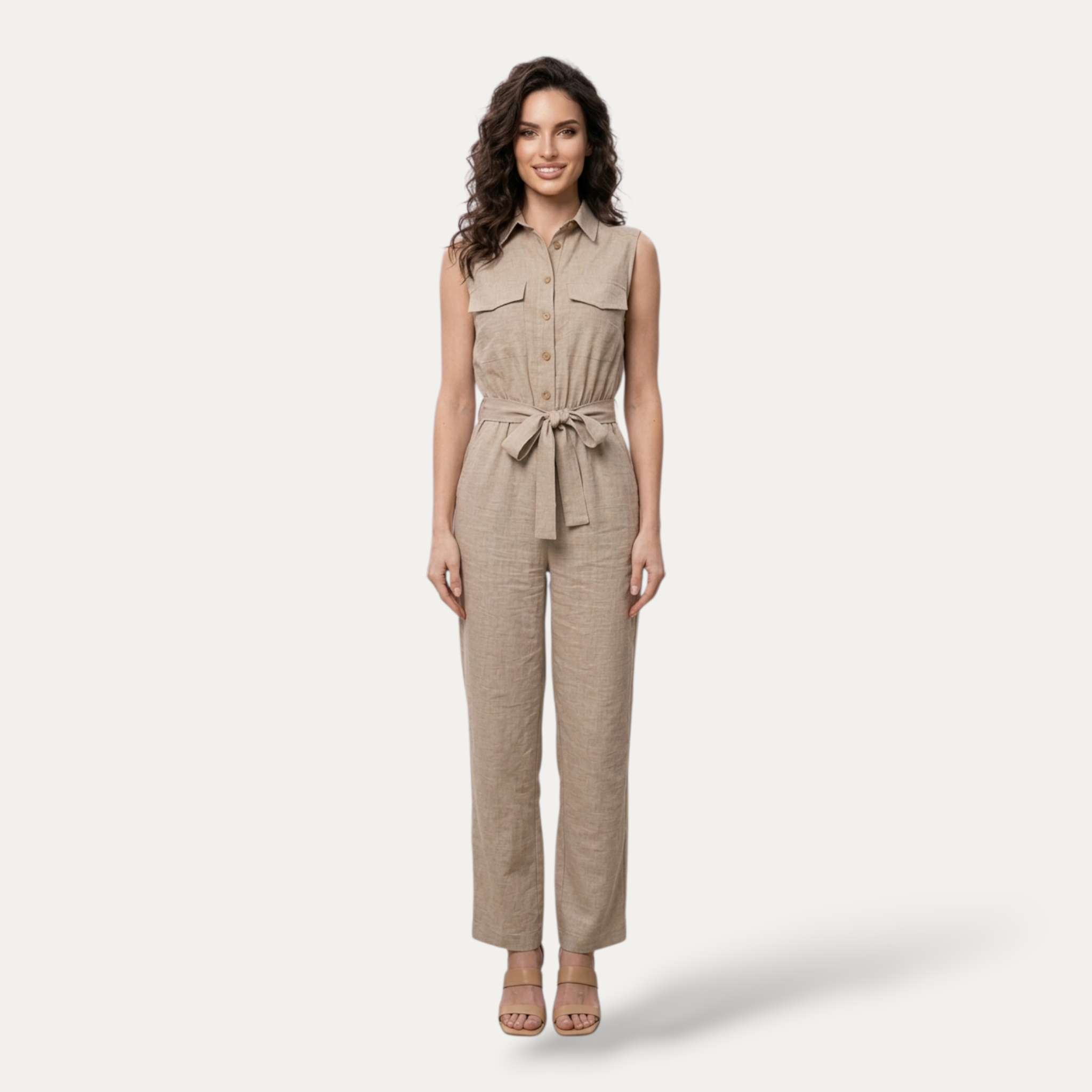 Tuta Intera Smanicata in Viscosa Beige – Stile Urban Chic