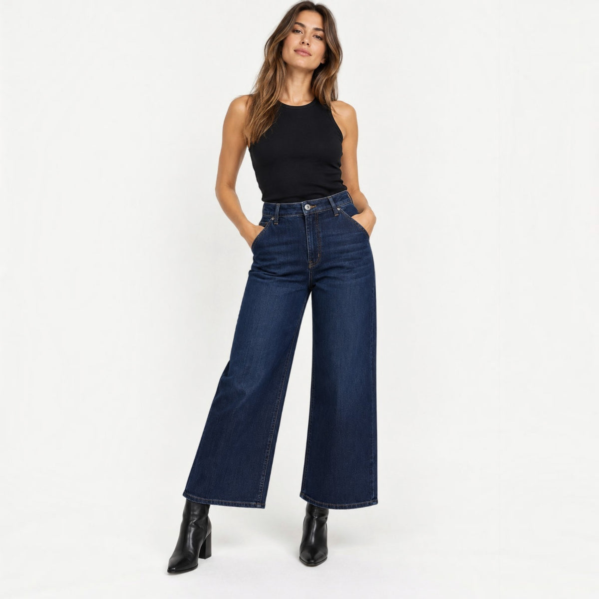 Pantaloni Jeans A Gamba Larga Casual Chic Lab