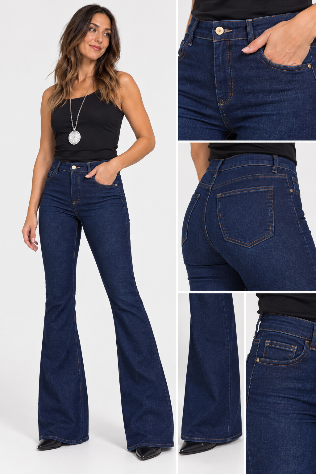 Jeans Flare a Vita Alta – Denim Blu Scuro
