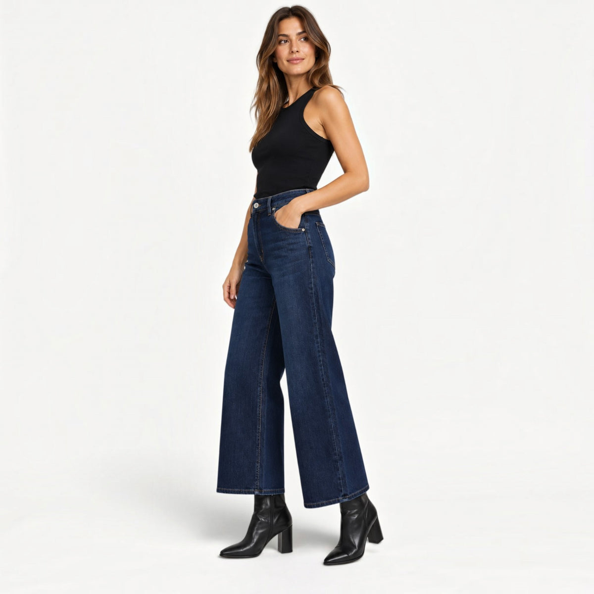 Pantaloni Jeans A Gamba Larga Casual Chic Lab