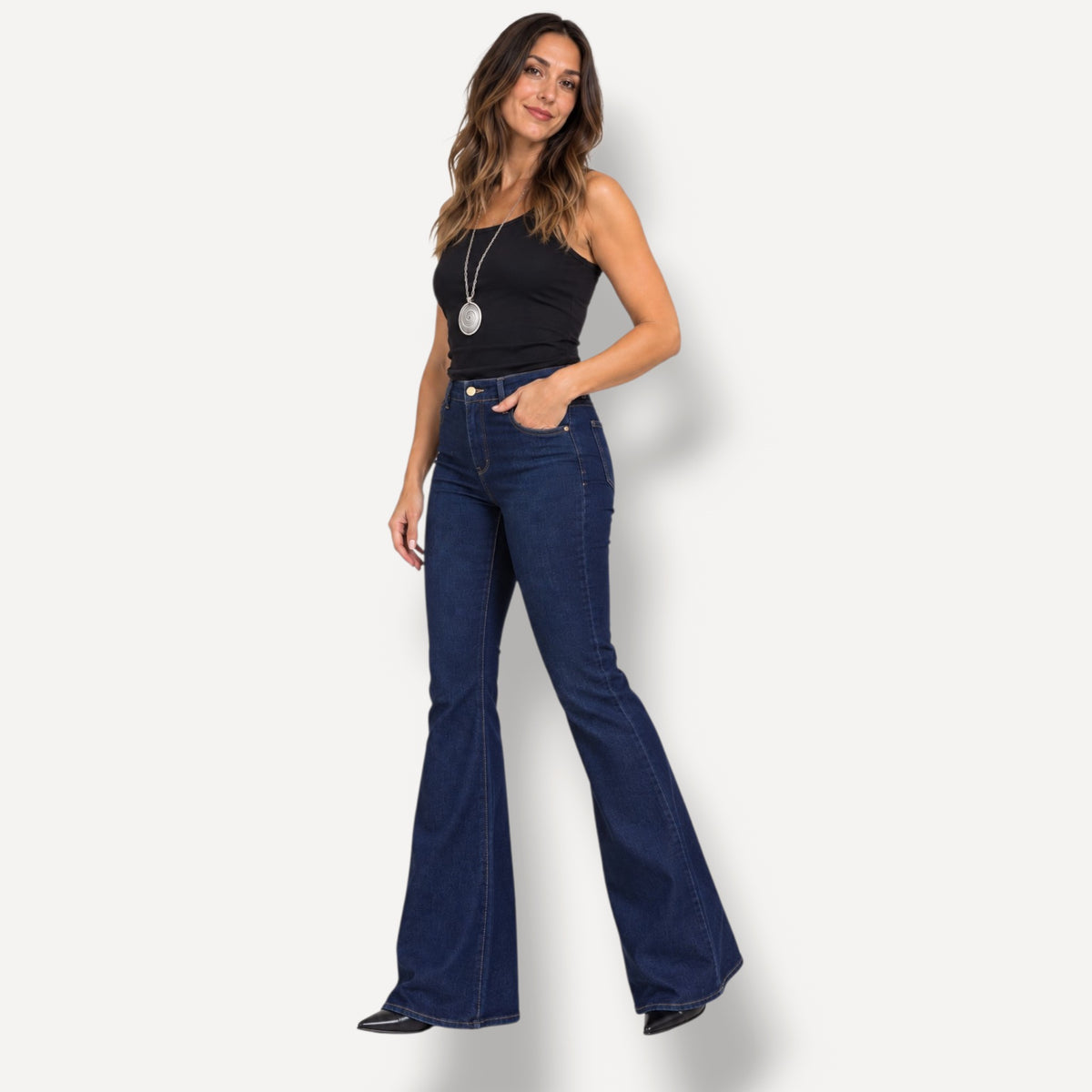 Jeans Flare a Vita Alta – Denim Blu Scuro