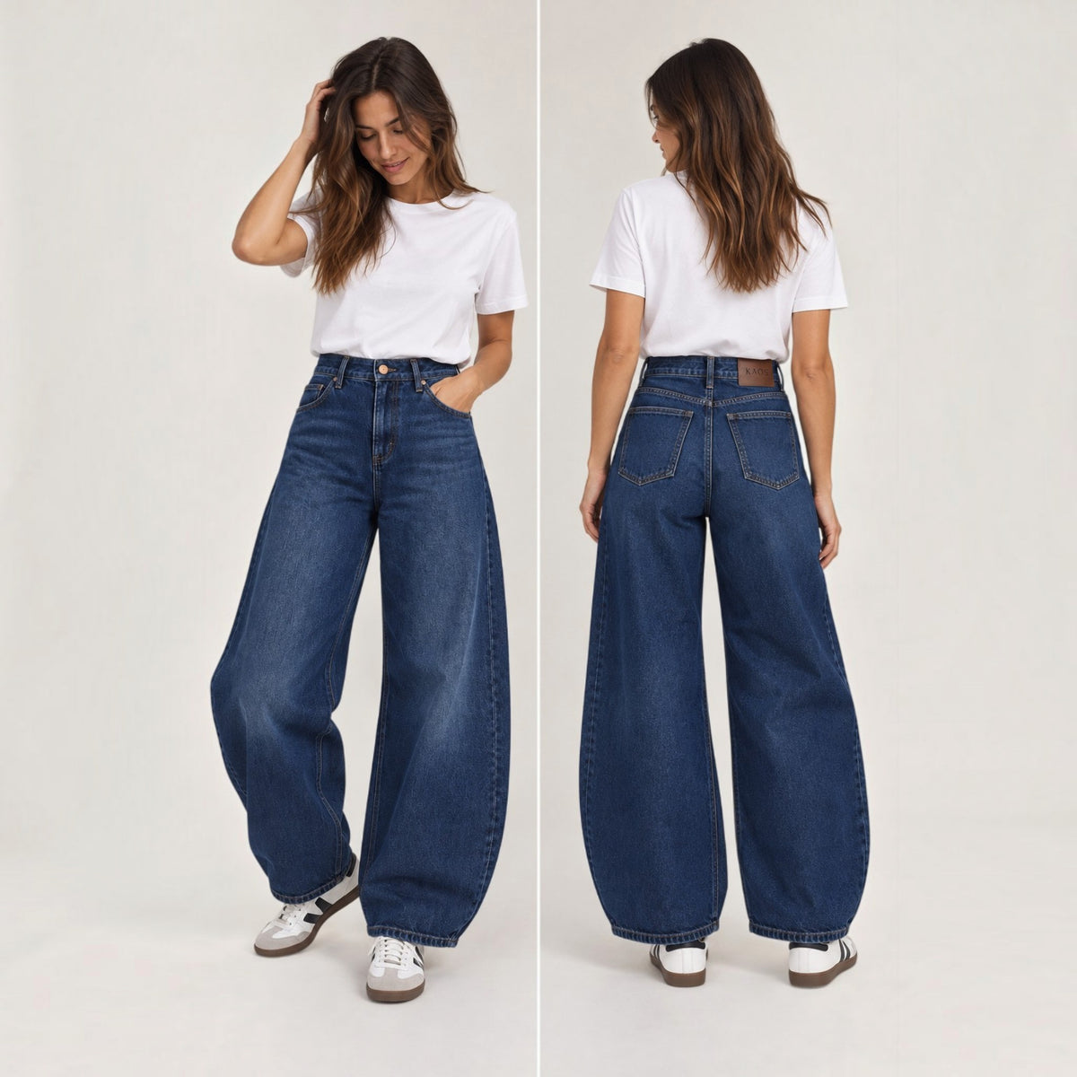 Pantaloni Jeans A Gamba Larga A Vita Alta