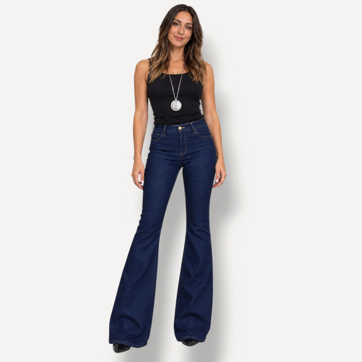 Jeans Flare a Vita Alta – Denim Blu Scuro
