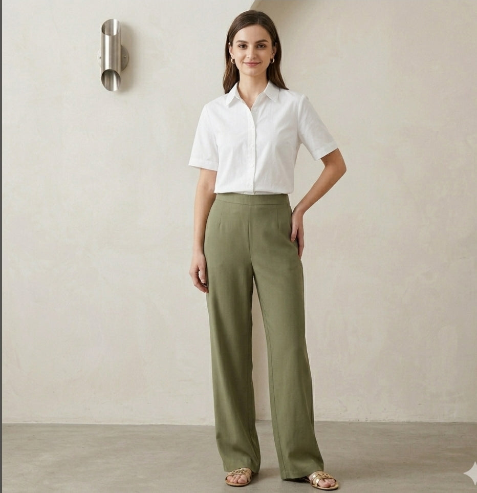 Pantaloni palazzo donna verde oliva vita alta-Teresa c Casuak chic lab