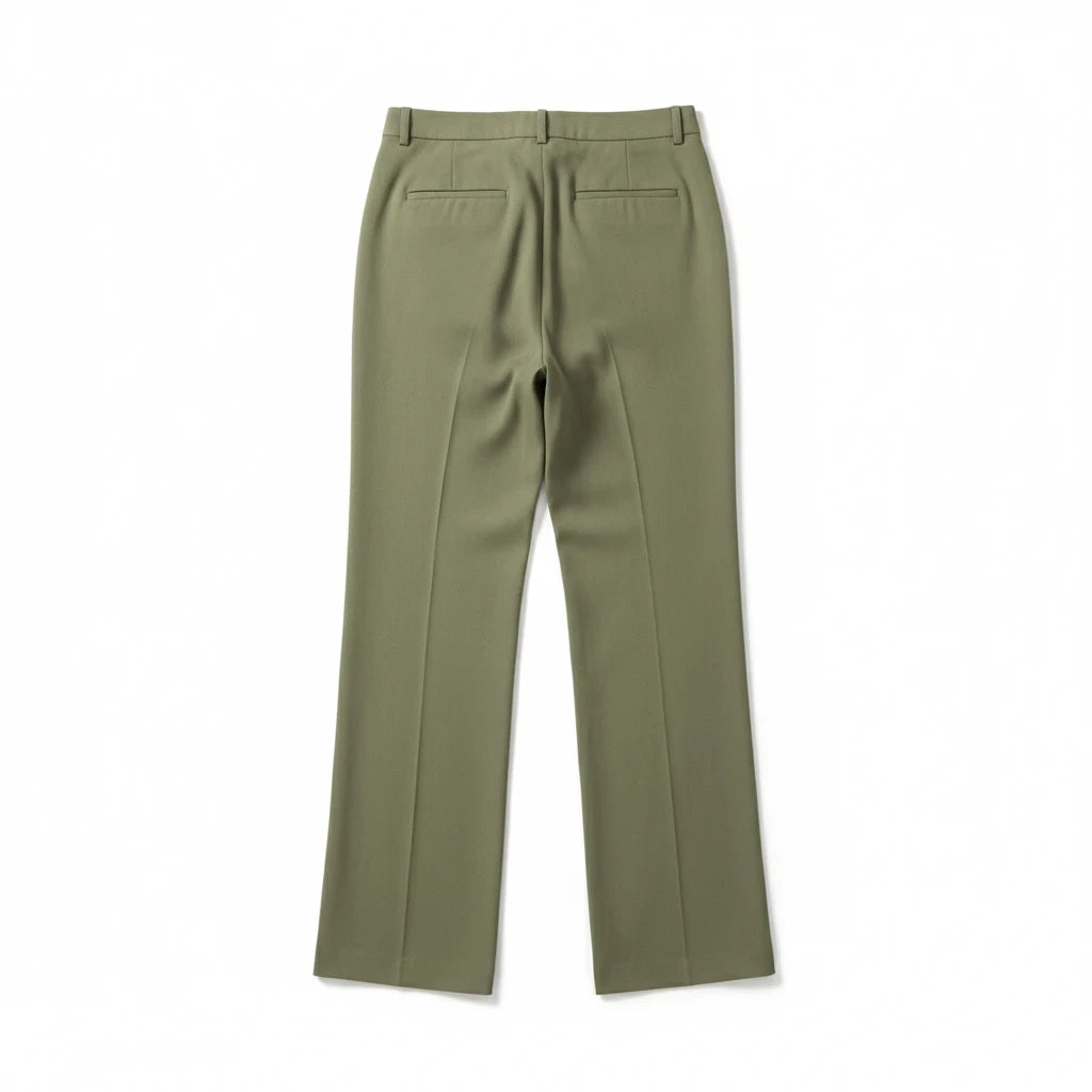Pantalone palazzo Teresa C. Casual Chic Lab verde oliva a gamba larga con vita alta e tasche posteriori
