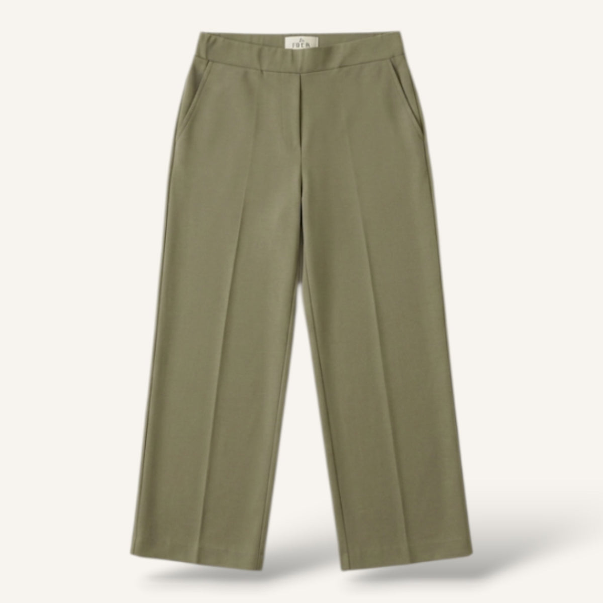 Pantalone palazzo Teresa C. Casual Chic Lab verde oliva a vita alta con gamba ampia e tasche laterali in misto cotone.